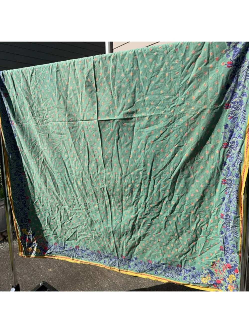 Vintage 90s Williams Sonoma Tablecloth Green Floral Fruit Provencal French